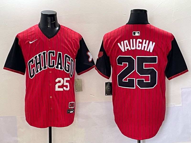 Men Chicago White Sox 25 Vaughn Red Stripe Joint Name Nike 2025 MLB Jersey style 2